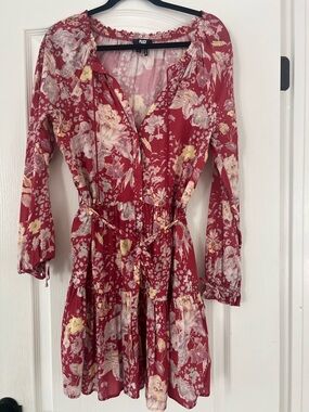 PAIGE Red Floral Tie-Waist Mini Dress Size Small